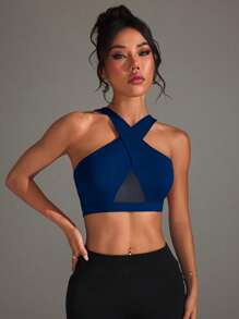 Easithlete Sport-BH, einfarbig, modisch passend für den Sommer - marineblau - Übersicht 5