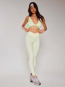 Musera Sport 交叉腰部修身塑形运动紧身裤 高腰夏季度假无缝健身房健身 - 薄荷綠 - 查看 5