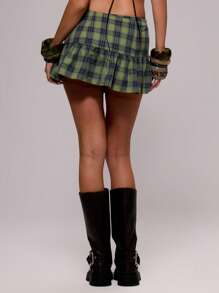 MUSERA Drop Contrast Waist Checkered Ruffle Hem Mini Skirt Spring, Summer, Holiday, Festival, Rave, Grunge, Cool Girl, Y2K Punk's