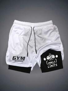 Gym Rark 男士印花圆领背心和字母印花抽绳短裤两件套运动服套装，适合健身、跑步、运动等各种场合，轻便舒适。 - 白色 - 查看 5