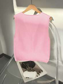 Lumivelle Débardeur mode en maille avec décoration d'étoile de mer, col V profond sans manches, style Casual pour femme