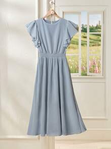 Rusticease Women Elegant Solid Color Dress For Summer - Blue - View 1