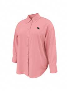 INAWLY Plus Size Women's Casual Long Sleeve Knight Print Single-Breasted Shirt Fall Cloth For Women - Coral Pink - View 4