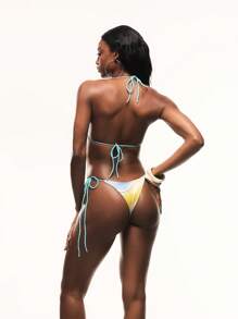 TypaGal Bikini de traje de baño casual de vacaciones con rayas retorcidas de colores contrastantes