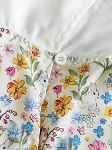 Vintaside Kids Young Girl Fashion Cute Embroidered Rabbit Summer Dress - Apricot - View 5