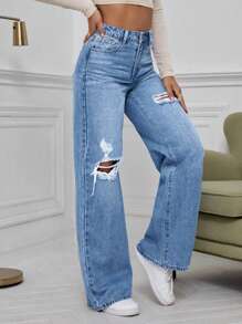EMERY ROSE Jeans cargo con gamba dritta, design scolorito, vestibilità larga, taglia curvy, outfit da cowgirl in blu chiaro