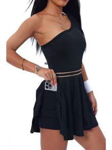 Easithlete Women Solid Color Sleeveless Casual Sports Jumpsuit Dress - Black - View 1