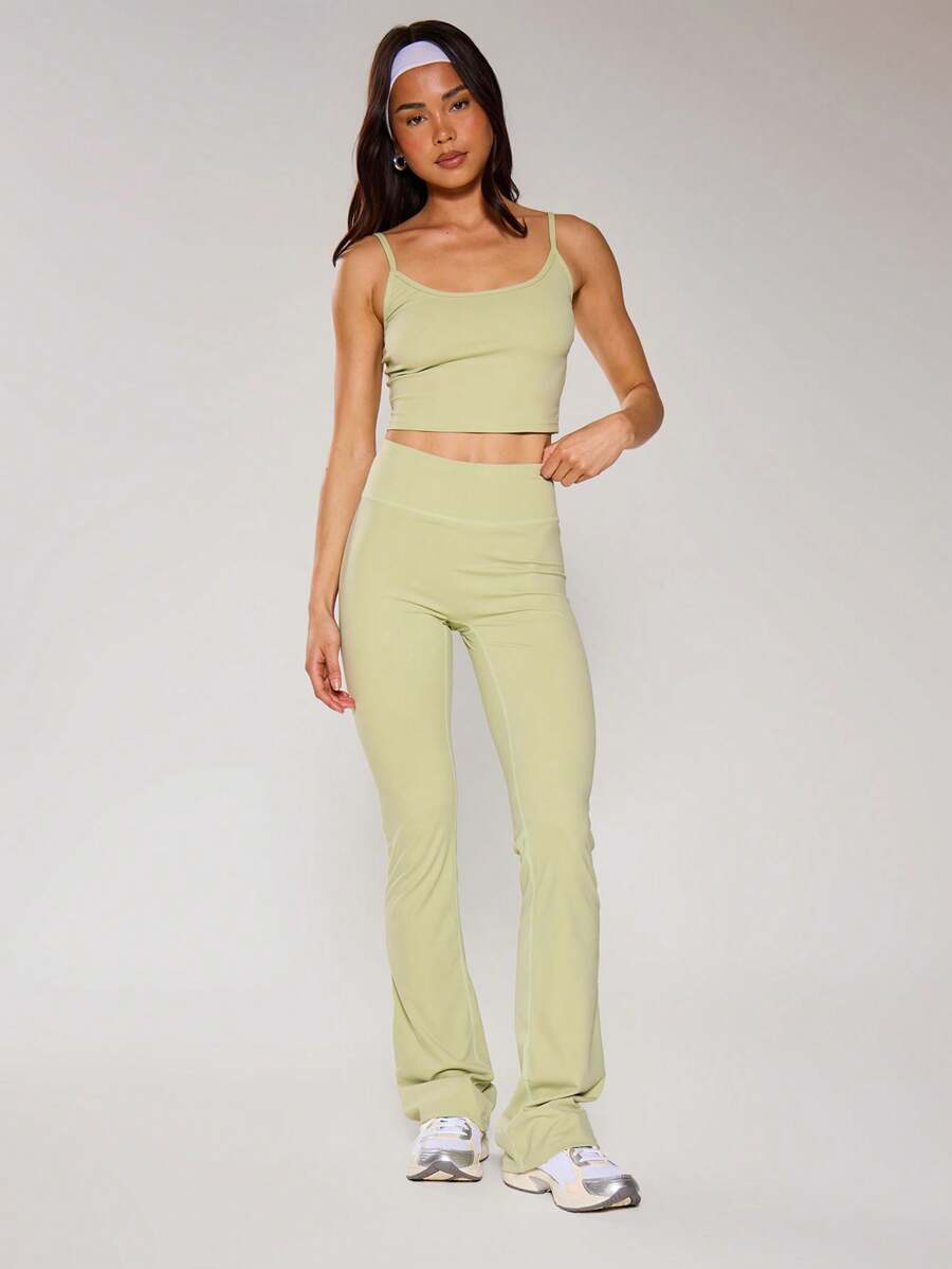 Musera Sport Slinky Spaghetti Strap Active-Wear Crop Cami Top Only, Padel, Tennis, Pickleball Gym Fitness - Mint Green - View 1