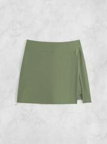 女士海滩装：纯色优雅侧开叉短裙设计泳衣和沙滩短裤，适合夏季海滩度假 - 軍綠色 - 查看 5