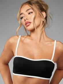 MISSGUIDED 高支撑运动训练文胸运动上衣带白色装饰健身舞蹈瑜伽工作室运动服吸湿排汗加厚性能