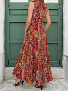 SHEIN Clasi Bộ đồ liền thân in họa tiết resort thanh lịch dành cho nữ có thiết kế xẻ tà, cổ tròn, dài đến mắt cá chân - Nhiều màu - Xem 2