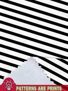 SHEIN LUNE 休闲简约黑白条纹圆领宽松短袖T恤，适合夏季穿着 - 彩色 - 查看 4