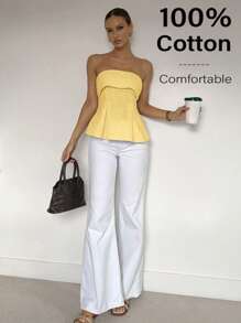 Siren Gaze Blusa de tubo de lino y algodón con peplum: Elegancia de dinero antiguo para uso de oficina con estilo bohemio que define la cintura | Nuevo lanzamiento para el verano 2025 | Transición de día a noche y estilo de sirena de oficina