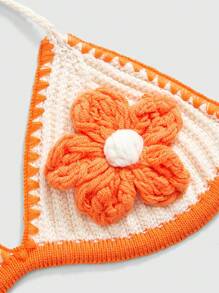 ROMWE Fairycore Y2K Style Crochet Women's Knitted Beach Resort Outfit Set - Orange - View 4