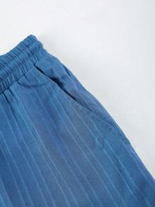 Manfinity Homme 2 件套男士短袖和短裤套装，时尚设计适合夏季男士两件套服装短套装男士 2 件夏季服装宽松 - 霧霾藍 - 查看 5