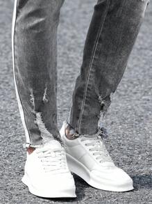 Manfinity Homme 男士时尚牛仔紧身休闲裤，适合夏季 - 淺灰色 - 查看 7