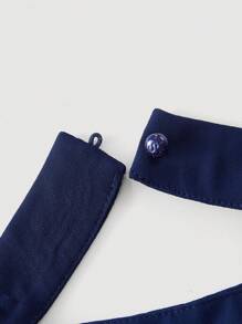 SHEIN MOD 海军蓝多层荷叶边露脐上衣，可爱上衣，抹胸上衣，优雅版型，露背上衣，新年上衣，派对上衣，露肩上衣，女士休闲前扣宽肩带简约衬衫，适合日常穿着，复古服饰，女装，情人节穿搭 - 藏蓝色 - 查看 3