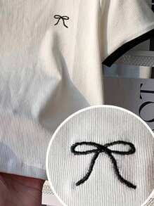 Women's Color Blocking Butterfly Embroidery Round Neck Short Sleeve T-Shirt