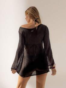 Aralina 夏日度假海滩风透视束腰针织毛衣 - 黑色 - 查看 2