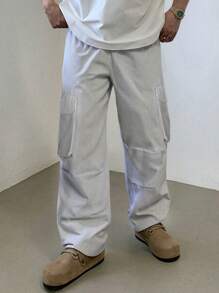 Manfinity EMRG Men's Striped Drawstring Waist Cargo Pocket Wide Leg Pants - Baby Blue - View 3