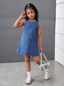 SHEIN Tween Girls Fashion Casual Y2k Detachable Back Bow Design Short Sleeveless Denim Dress For Tween Girl Clothes Girls Soft Dailywear And Tween Girl Summer And Spring Rave Outfits Festival And Beach Outfits Clothes Denim Dress Girls Fall Winter