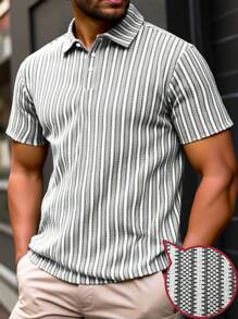Manfinity Homme Camisa polo casual de manga corta a rayas para hombres de talla grande para el verano y el uso diario