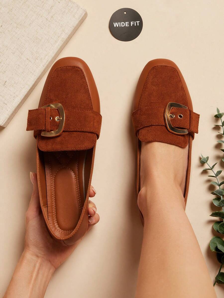 SHUZIA 女式宽版时尚休闲舒适圆头平底乐福鞋 - 杏色 - 查看 1
