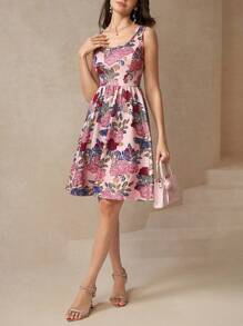 Amorya Floral bedrucktes A-Linien-Strickkleid mit ärmellosem Westen-Design für Frauen Herbst/Winter Frauenkleidung Schulanfang Bescheidene Vintage Old Money Lehrerin Outfits für Frauen Flughafen Schöne Kleidung für Frauen