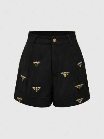 Fairycore Kurze Hosen in Große Größen mit Bienen-Stickerei, vielseitig einsetzbar für den Sommer