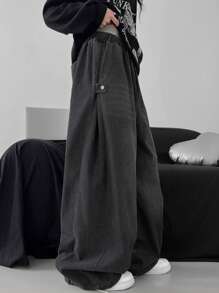 DAZY Women's Extra Loose Exaggerate Ankle Slit Wide-Leg Jeans,Baggy Jeans