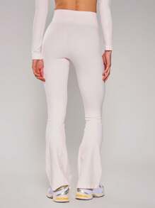 Musera Sport Ribbed High Waist Flared Yoga Pants Trousers Leggings, Padel, Tennis, Pickleball Gym Fitness - Pink - View 2