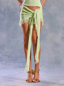 MUSERA Falda pareo de punto, primavera, verano, Ibiza, Y2K, chica cool, festival, rave, vacaciones, club, lindo atuendo de vacaciones de playa, rave festival, salida nocturna, fiesta, Navidad, elegante - Verde - Ver 2