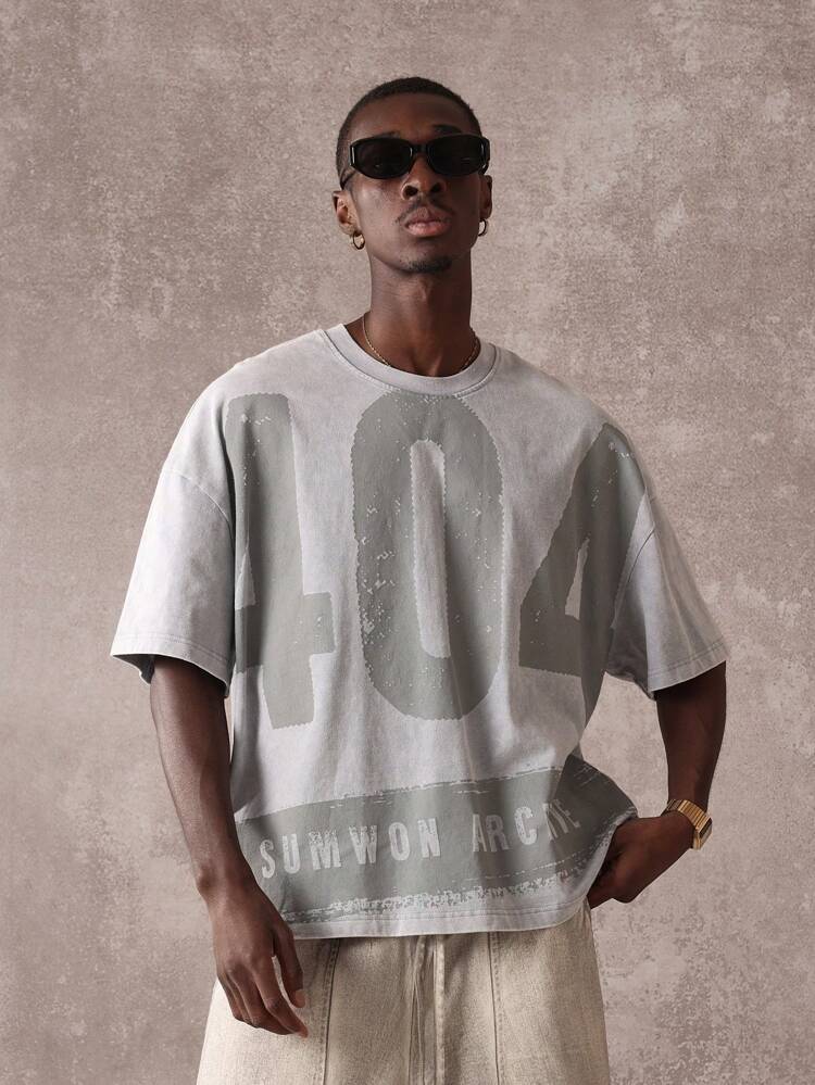 SUMWON Oversized Streetwear Number Print Statement Tee Cotton Jersey Athletic Boxy Cut Short Sleeve Summer Style Casual Basic Workout Sport Tshirt