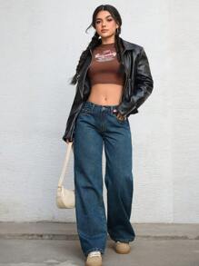 Jeanoix Plus Size Women Y2K Fashion Distressed Wide Leg Loose Fit Jeans