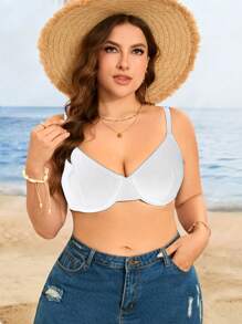 Swim Vcay Sujetador de bikini sin aros de unicolor sexy para mujer de talla grande, ideal para la playa de verano