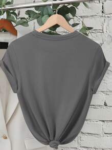 INAWLY 女士休闲日常百搭字母与山峰印花短袖 T 恤 - 深灰色 - 查看 2