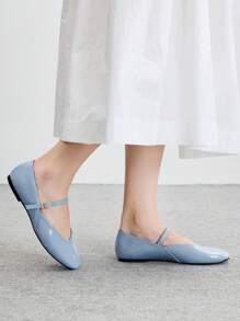 CUCCOO BIZCHIC 女士简约休闲 T 型带玛丽珍平底一脚蹬鞋，百搭日常通勤鞋 - 淺藍色 - 查看 5