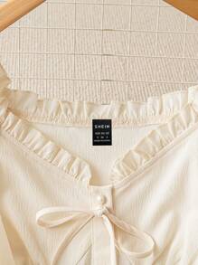 Franclia 女士甜美优雅荷叶边撞色蕾丝露肩双向修身短款衬衫，春夏