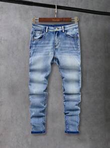 SHEIN Tween Jungen Distressed Vintage Ripped Washed Skinny Blue Boy Jeans mit schräger Tasche, für Frühlings- und Sommerkleidung für Jungen
