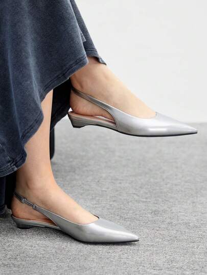 CUCCOO BIZCHIC New Arrival Women's Square Buckle Pointed Toe Low Heel Flat Casual Comfortable Commuting Heeled Shoes, Chocolate & Silver Color, Square Toe Design