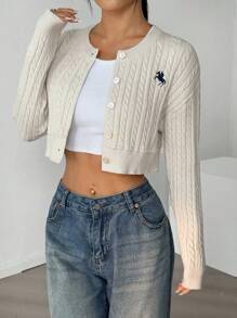 SHEIN EZwear Women's Long Sleeve Embroidered Decoration Cardigan