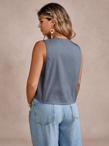 SHEIN VCAY Damen Große Größen Einfaches Vorderseiten-Bindetop, Sommer - Grau - Übersicht 2