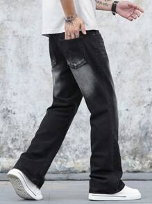 Manfinity EMRG Men's Faded Straight Leg Flare Jeans - Black - View 2