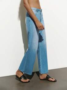 Lumivelle Women's Drawstring Low Waist Straight Leg Denim Jeans, Fashionable For Summer - Light Wash - View 6