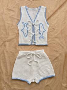 Soleia Conjunto de top con nudo y pantalones cortos bohemio, elegante y tropical, apropiado para vacaciones de primavera/verano, boda en la playa, fiesta de graduación, Día de San Patricio, Spring Break, Semana Santa, festivales de música