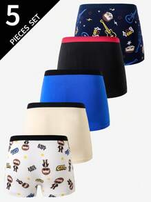 5pcs/Pack Boy's Colorful Hip Hop Style Boxer Briefs Tween Boy Boxers Back To School Fashion - Multicolor - View 2
