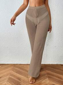 SHEIN Swim Pantalon couvre-tout pour femmes de couleur unie, avec design à lacets et à découpe ajourée