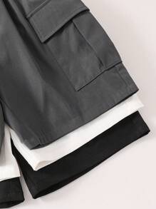 SHEIN 青少年男童宽松校园风工装短裤三件套 - 白色 - 查看 3