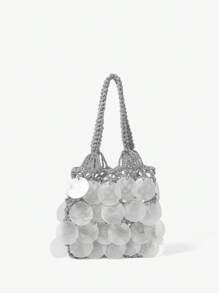 SHEIN MOD 女士闪亮设计优雅时尚日常手提包 - 銀色 - 查看 1