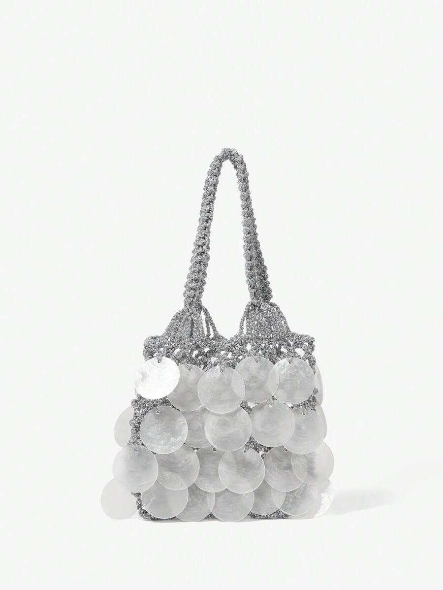 SHEIN MOD 女士闪亮设计优雅时尚日常手提包 - 銀色 - 查看 1